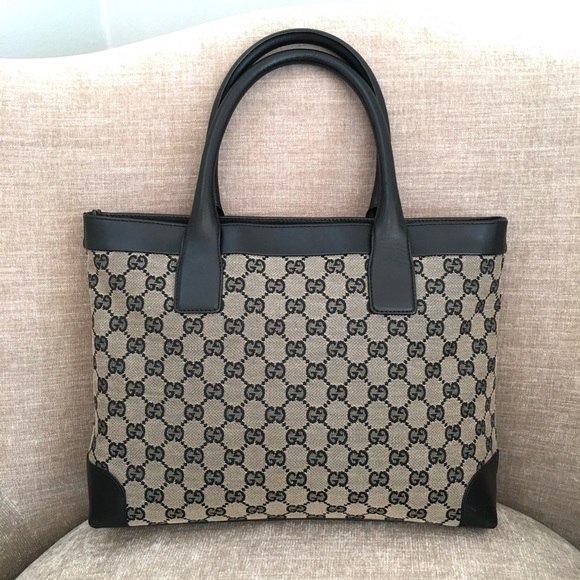 Authentic Gucci black grey monogram canvas tote bag - Picture 6 of 16
